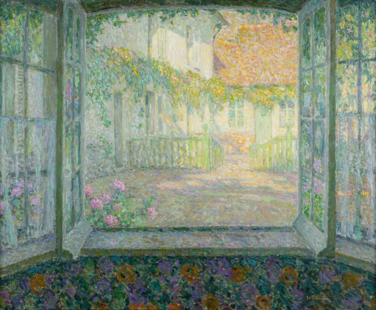 Pátio a partir de uma janela de Henri Eugene Augustin Le Sidaner