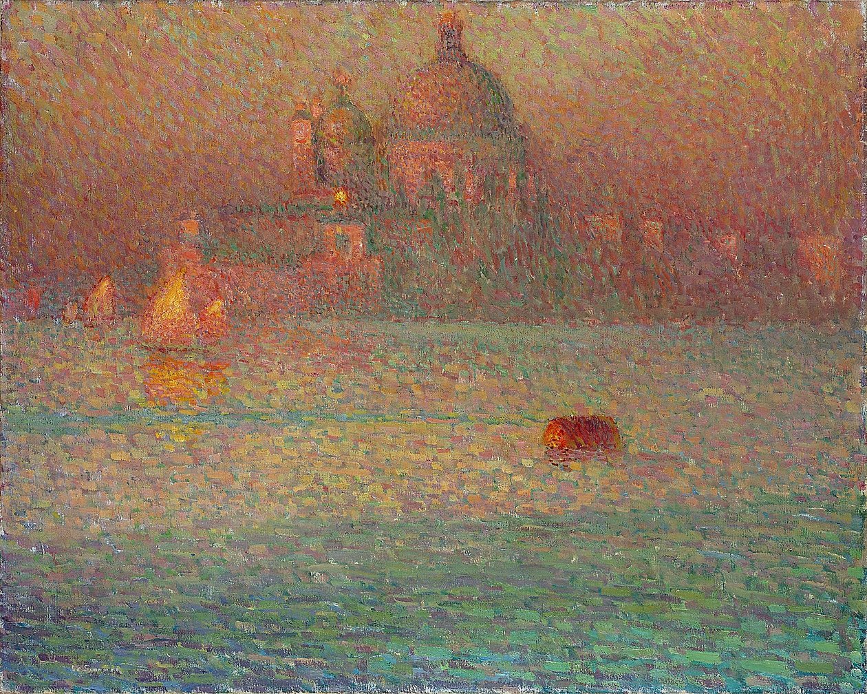 Fogos de artifício - Manhã de Inverno em Veneza - Pintura de Henri Le Sidaner (1862-1939), Óleo sobre tela de Henri Eugene Augustin Le Sidaner