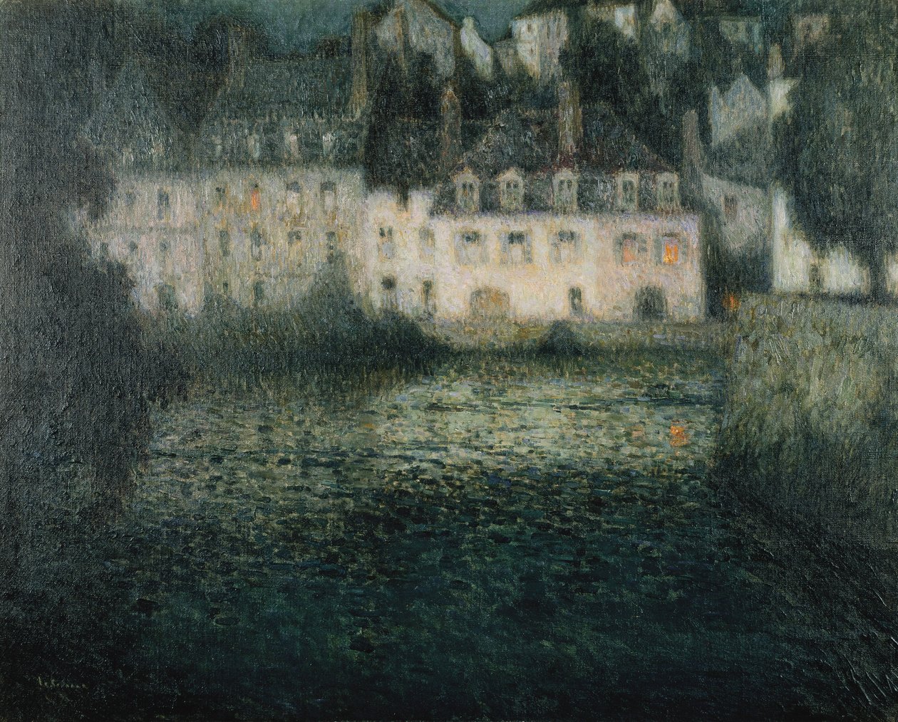 Casa no rio ao luar; Casa na Riviere au Clair de Lune, Quimperle de Henri Eugene Augustin Le Sidaner