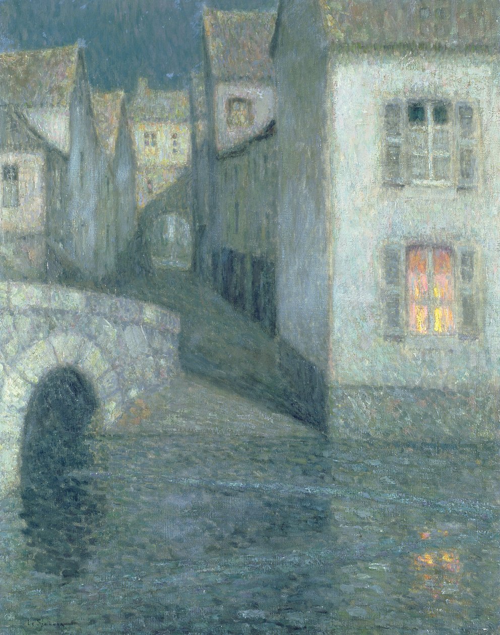 Casas no rio, Chartres, 1929 de Henri Eugene Augustin Le Sidaner