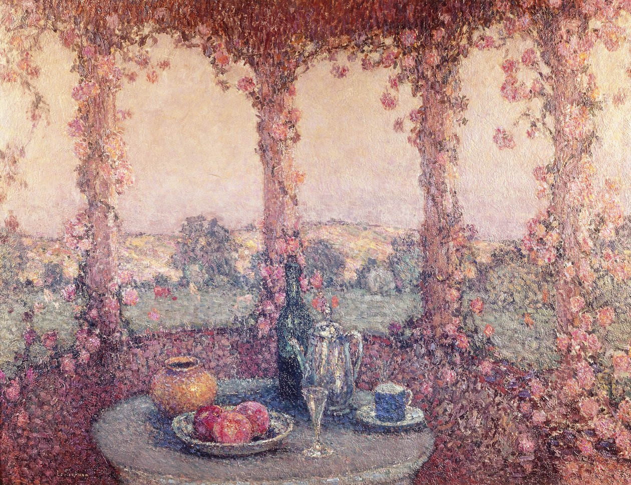 A mesa sob o caramanchão de Henri Eugene Augustin Le Sidaner