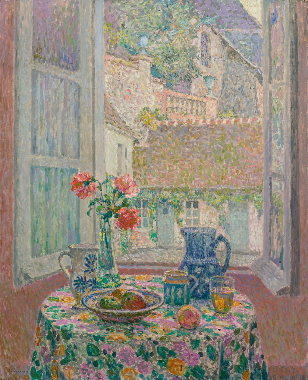 Mesa donnant sur la cour - Mesa com vista para o pátio - Pintura de Henri Le Sidaner (1862-1939) de Henri Eugene Augustin Le Sidaner
