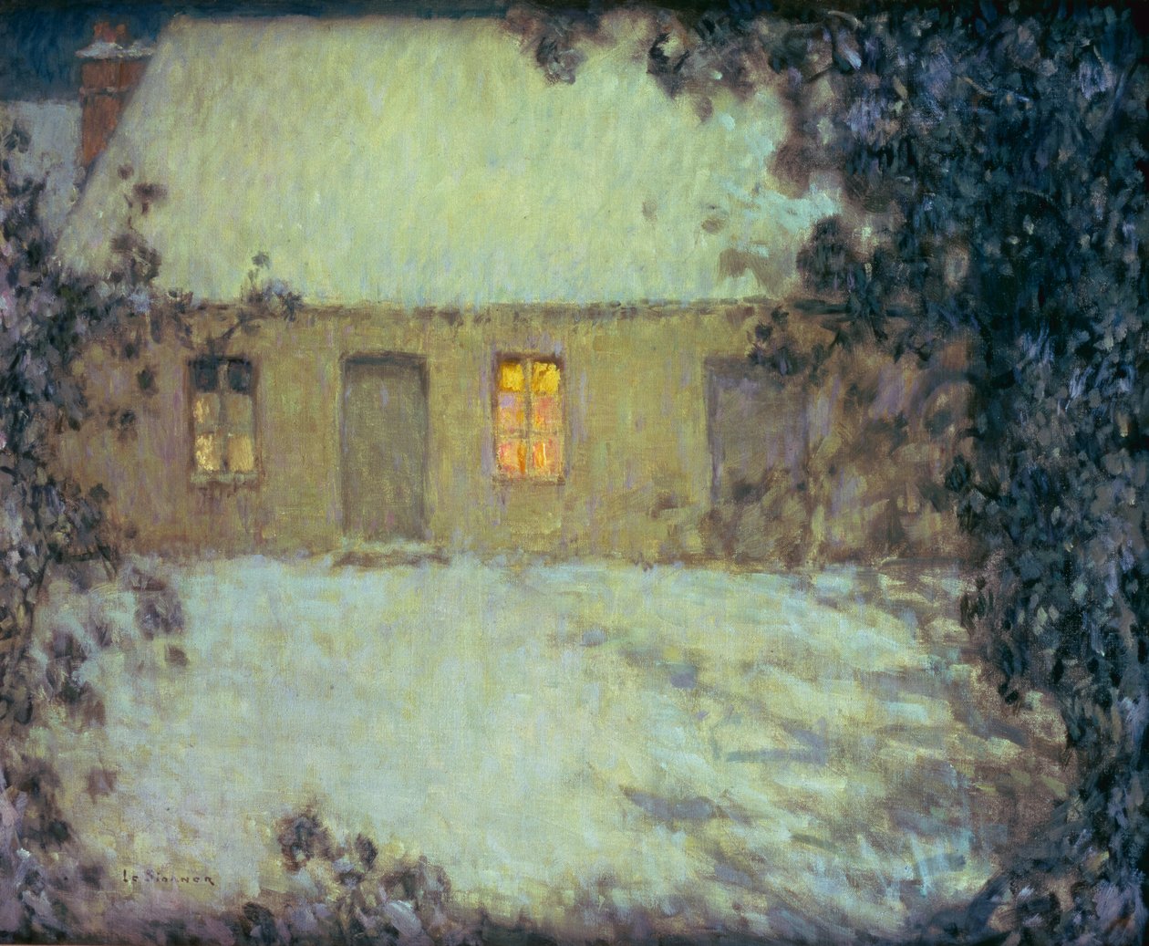 Chalé de palha sob a neve (óleo sobre tela) de Henri Eugene Augustin Le Sidaner