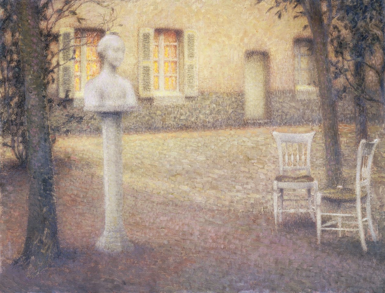 O busto no jardim do crepúsculo; O busto no jardim de Crespuscule de Henri Eugene Augustin Le Sidaner