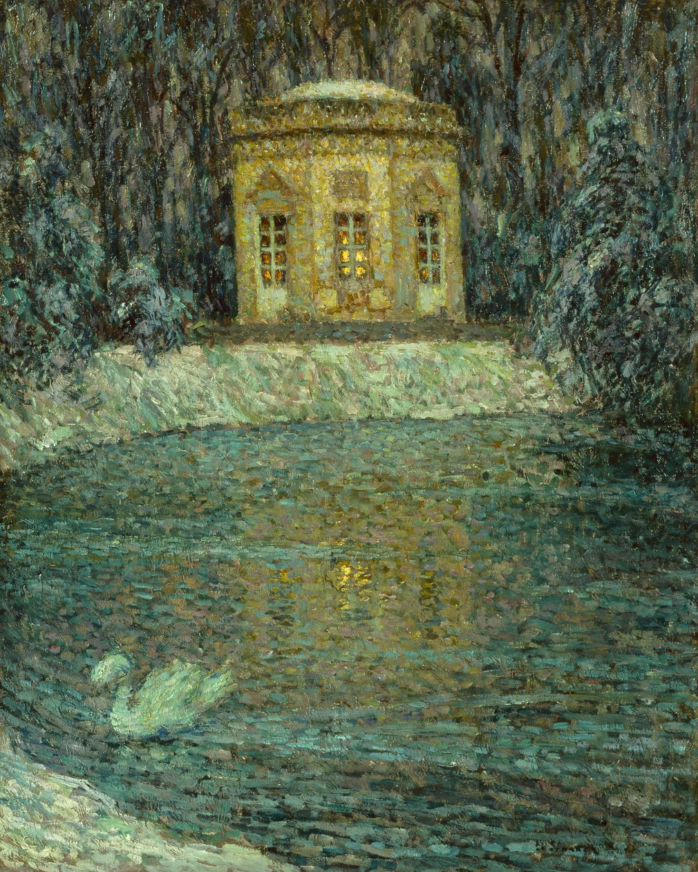 O Pavilhão da Música Sob a Neve (óleo sobre tela) de Henri Eugene Augustin Le Sidaner