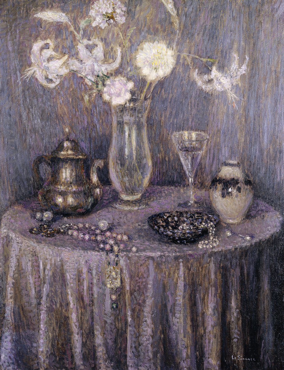 A mesa, harmonia cinzenta; A Mesa, Harmonia Cinza de Henri Eugene Augustin Le Sidaner