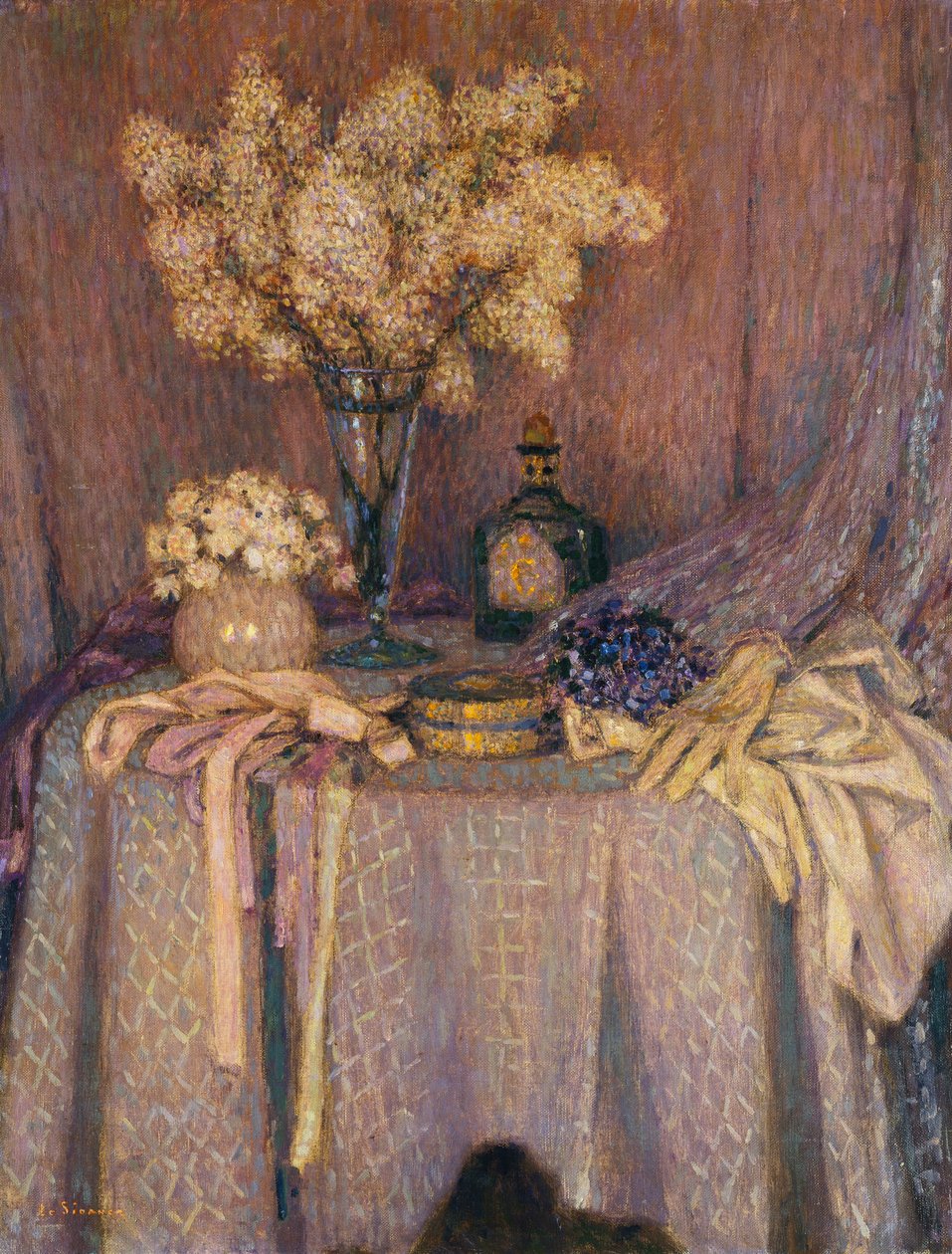 A mesa, harmonia roxa; La Table, Harmonie Mauve de Henri Eugene Augustin Le Sidaner