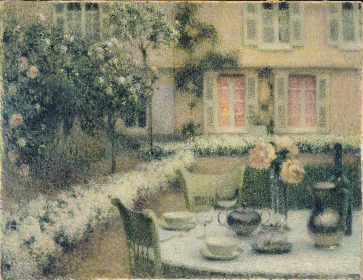 A Mesa no Jardim Branco em Gerberoy de Henri Eugene Augustin Le Sidaner