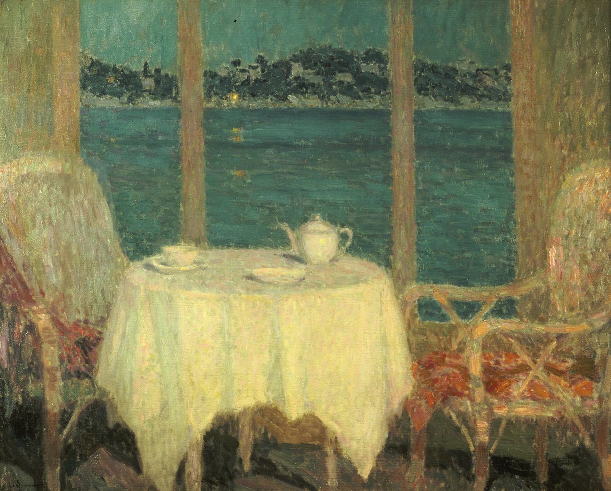 O terraço em frente à baía de St. Tropez de Henri Eugene Augustin Le Sidaner