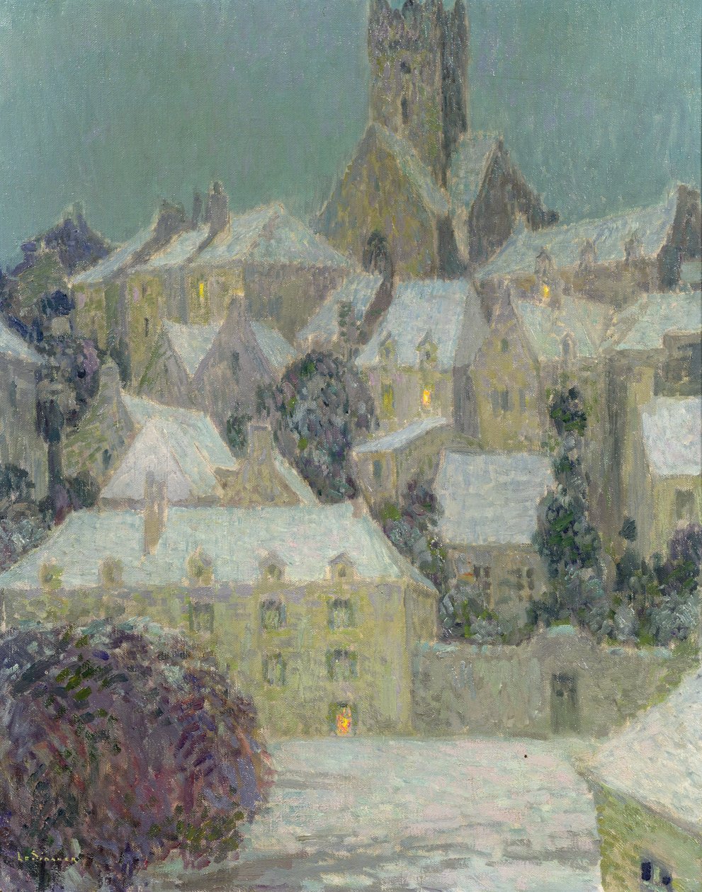 Noite de Inverno, Vista de uma cidade de Henri Eugene Augustin Le Sidaner