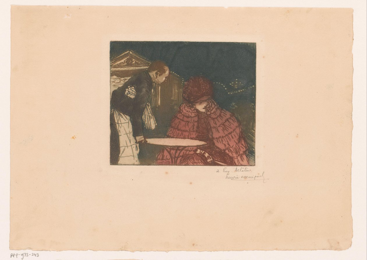 Mulher num terraço com empregado de mesa de Henri Evenepoel (signed by artist)