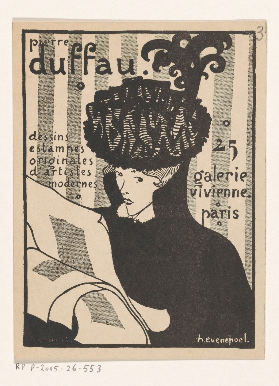 Cartão de visita do comerciante de arte Pierre Duffau em Paris de Henri Evenepoel