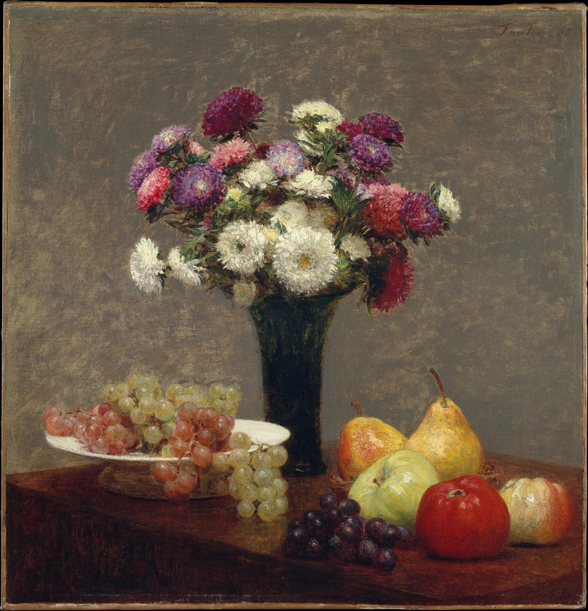 Ásteres e fruta sobre uma mesa de Henri Fantin-Latour