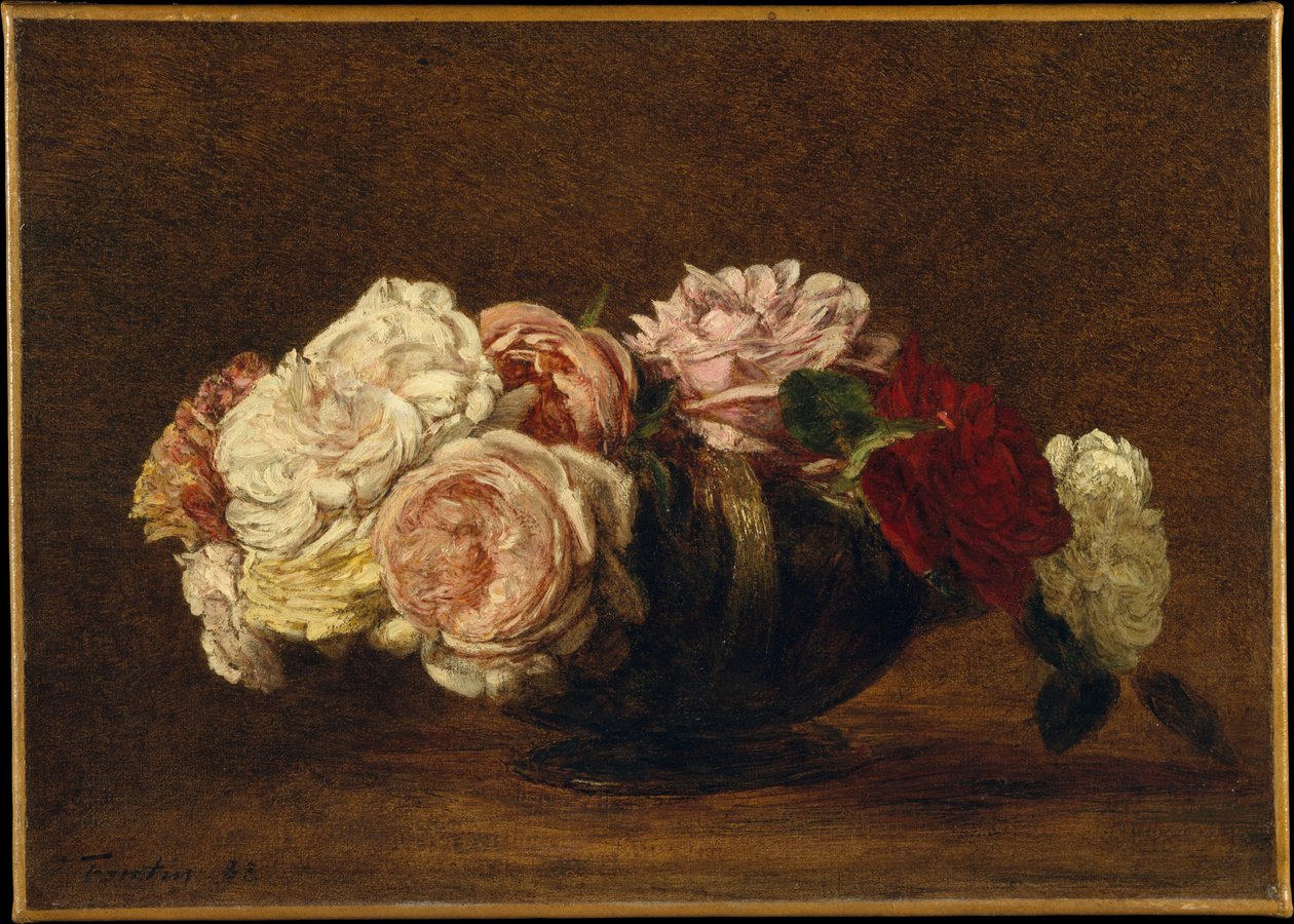 Rosas numa taça de Henri Fantin-Latour