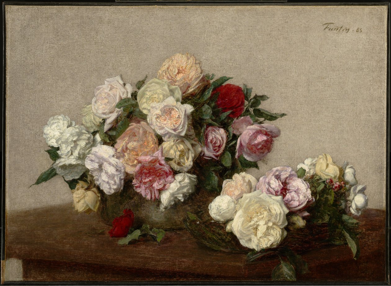 Rosas numa tigela e num prato de Henri Fantin-Latour