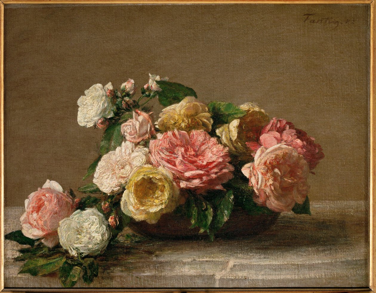 Rosas numa taça de Henri Fantin-Latour