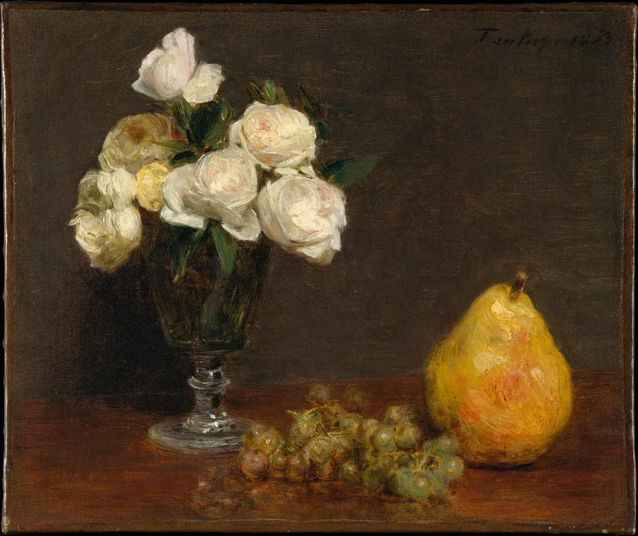 Natureza morta com rosas e fruta de Henri Fantin-Latour