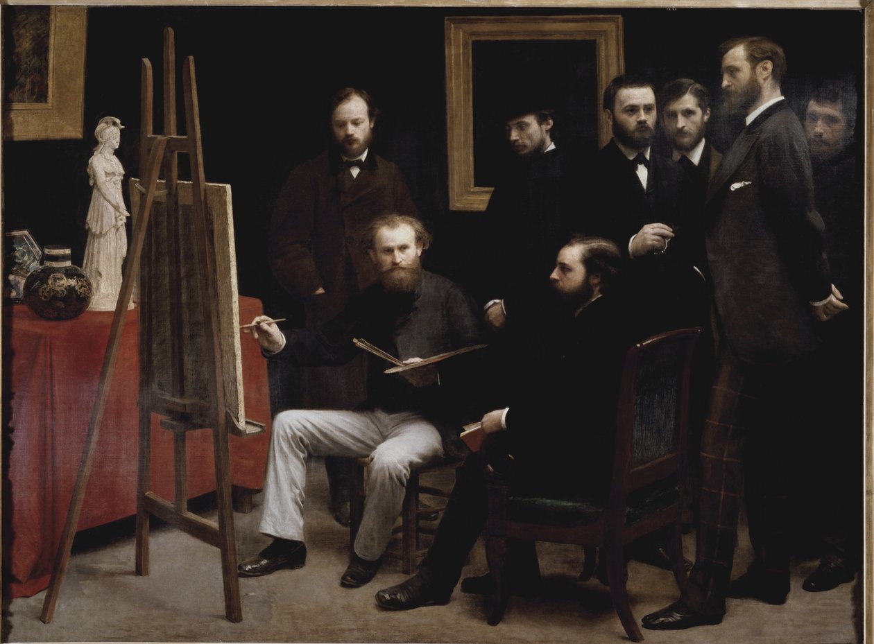 Uma oficina na Batignolles (com vários retratos de artistas) (óleo sobre tela de Ignace Henri Jean Fantin Latour