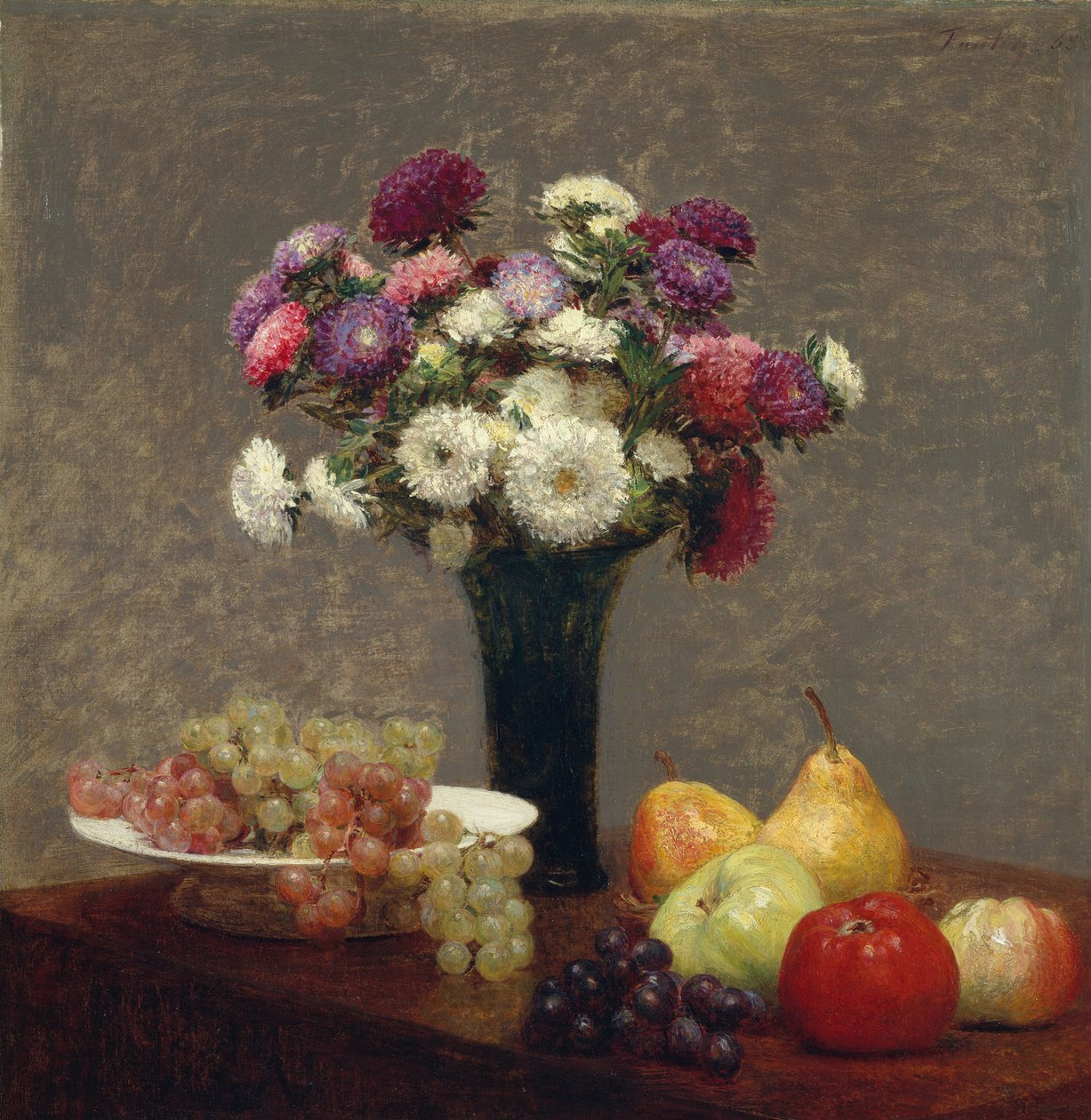 Ásteres e frutas sobre uma mesa, 1868. de Ignace Henri Jean Fantin Latour