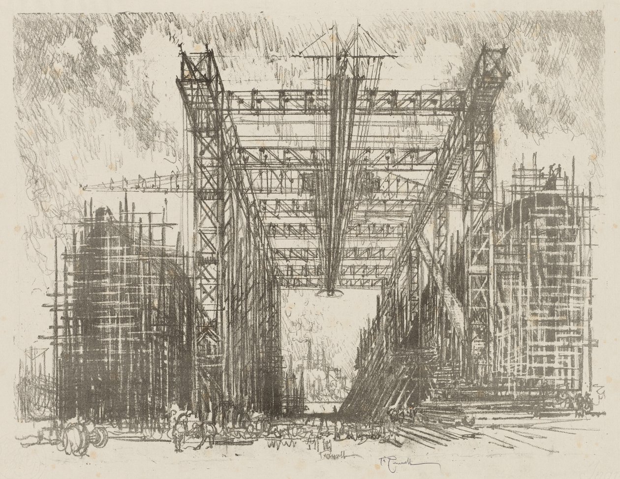 Trabalho de Guerra Inglês: The Gantry (A Merchant Shipyard) de Ignace Henri Jean Fantin Latour