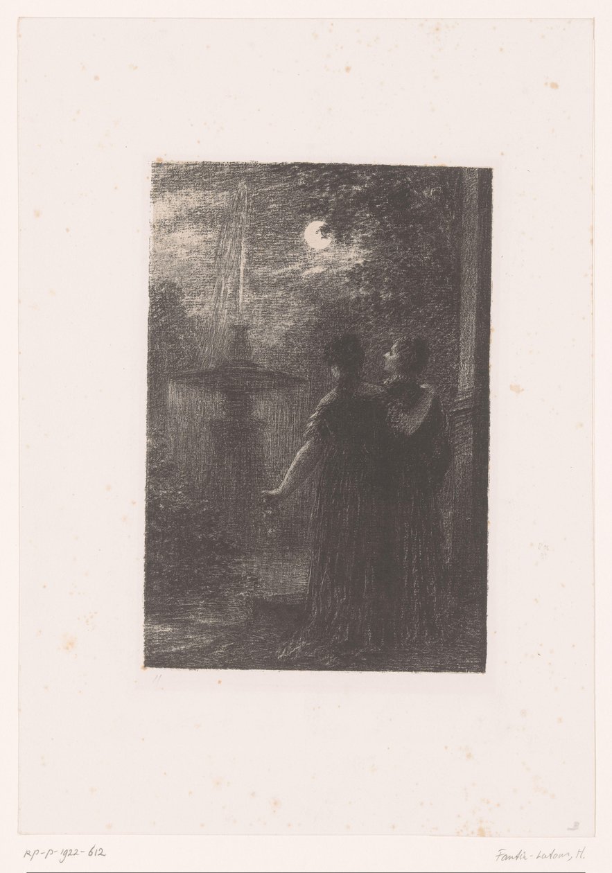 Héro e Ursule por uma fonte ao luar Beatriz e Benedict. Ato I. Noturno Vida e obra de Hector Berlioz (título da série) de Ignace Henri Jean Fantin Latour