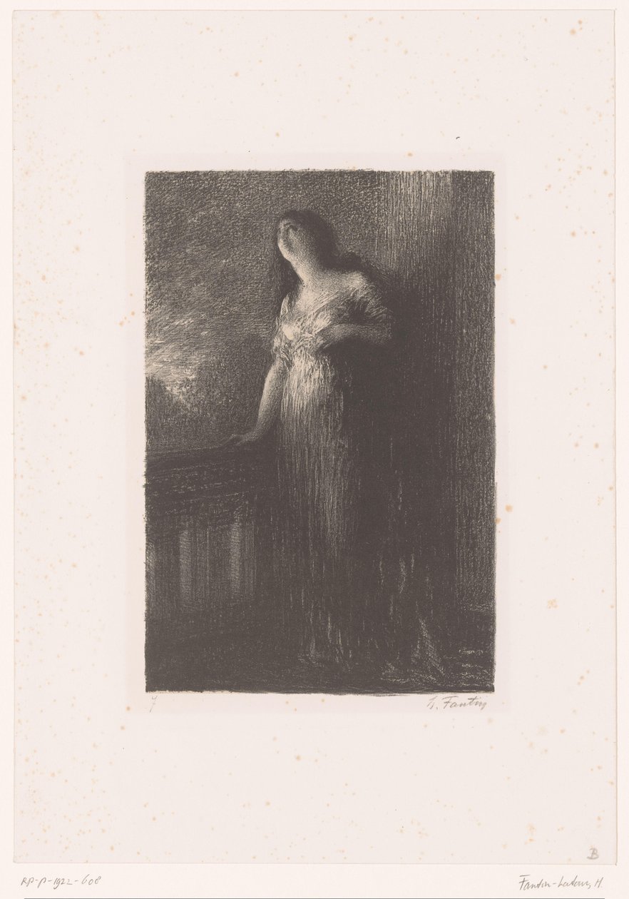 Julieta fica de pé na varanda à noite
Roméo et Juliette. Confiança à la nuit
Vida e obra de Hector Berlioz (título da série) de Ignace Henri Jean Fantin Latour