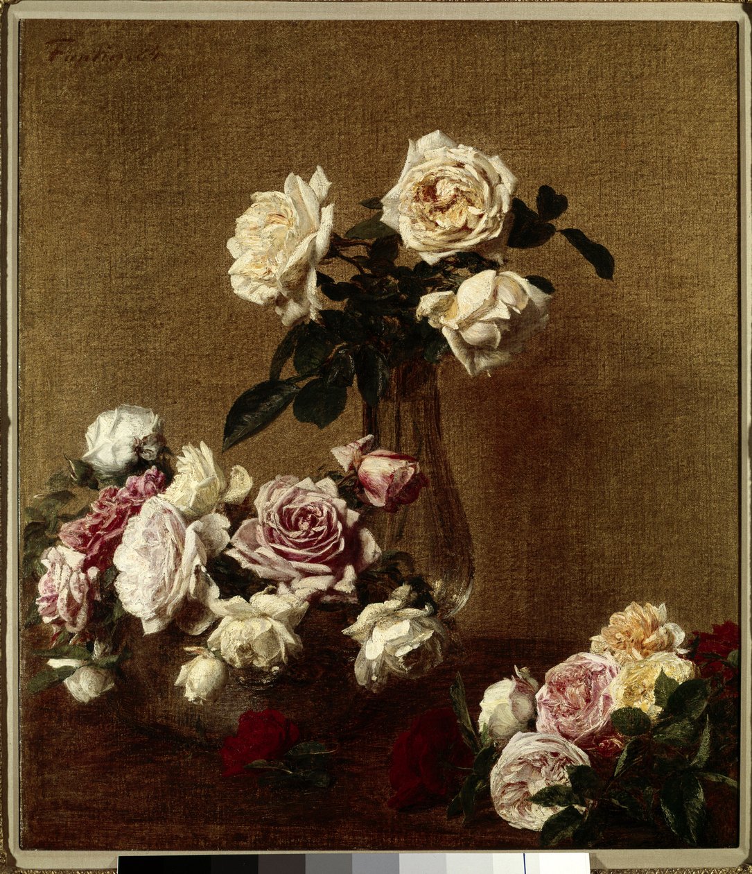 Les Roses Painting de Henri Fantin Latour (Fantin-Latour) (1836-1904) Coleção Particular do século XIX. de Ignace Henri Jean Fantin Latour