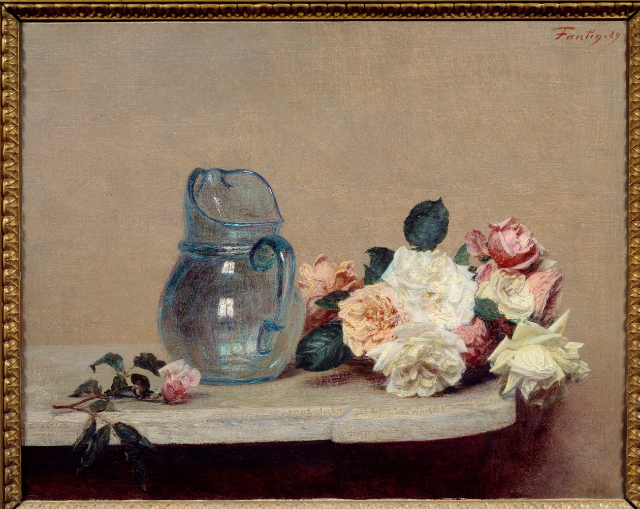 Les Roses Painting by Henri Fantin Latour (Fantin-Latour de Ignace Henri Jean Fantin Latour