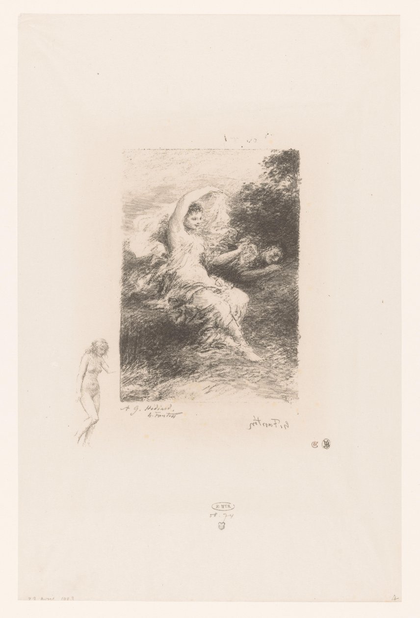 Lydé vigia o seu amante adormecido
Lydé
Poemas de André Chénier (título da série)
Ilustrações para poemas de André Chénier (título da série) de Ignace Henri Jean Fantin Latour