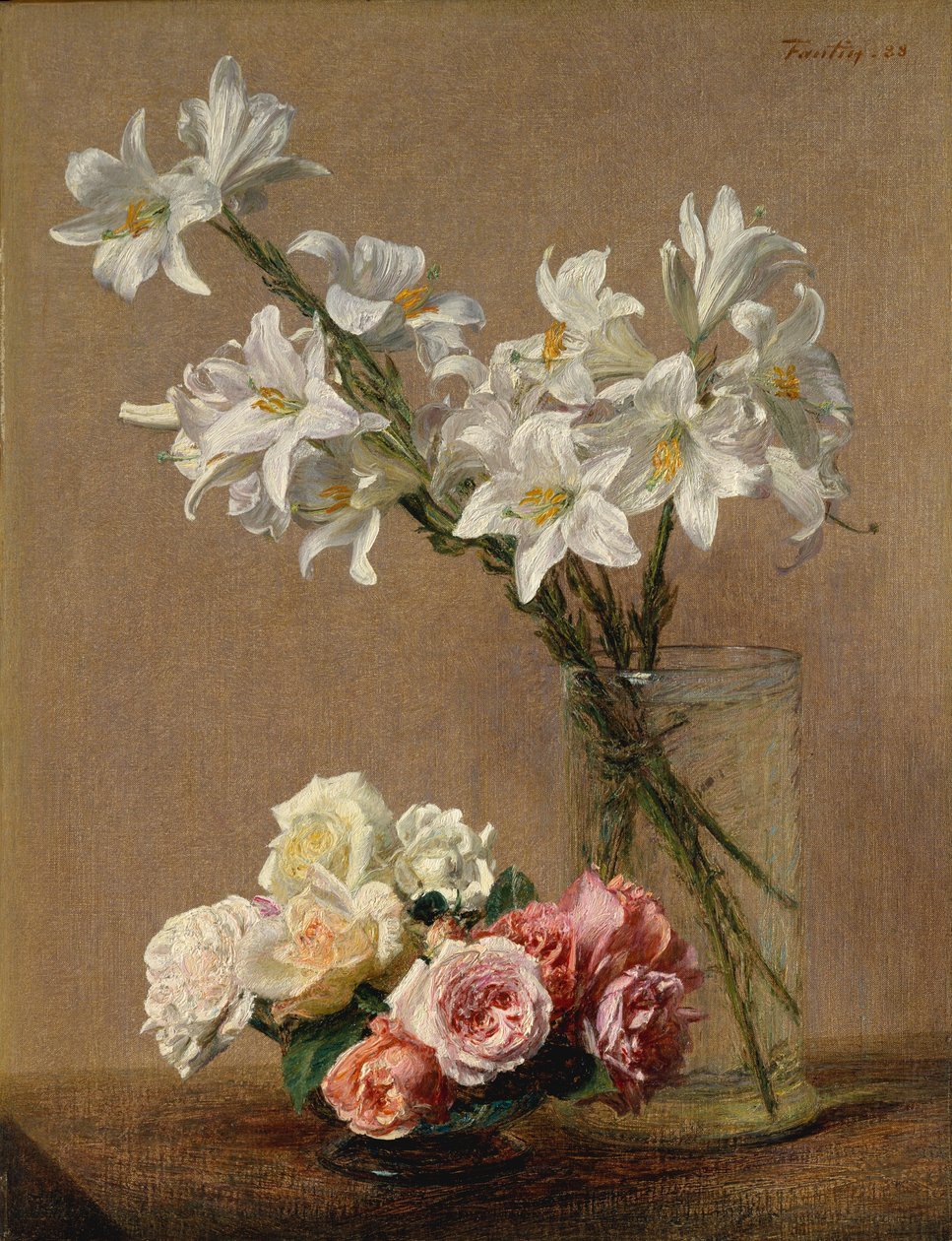Rosas e lírios, 1888. de Ignace Henri Jean Fantin Latour