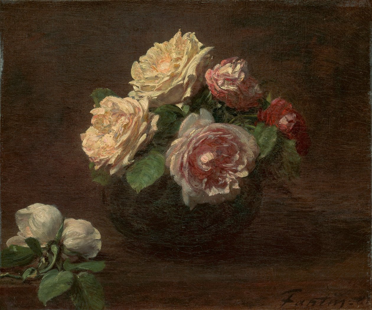 Rosas numa taça de Henri Fantin Latour