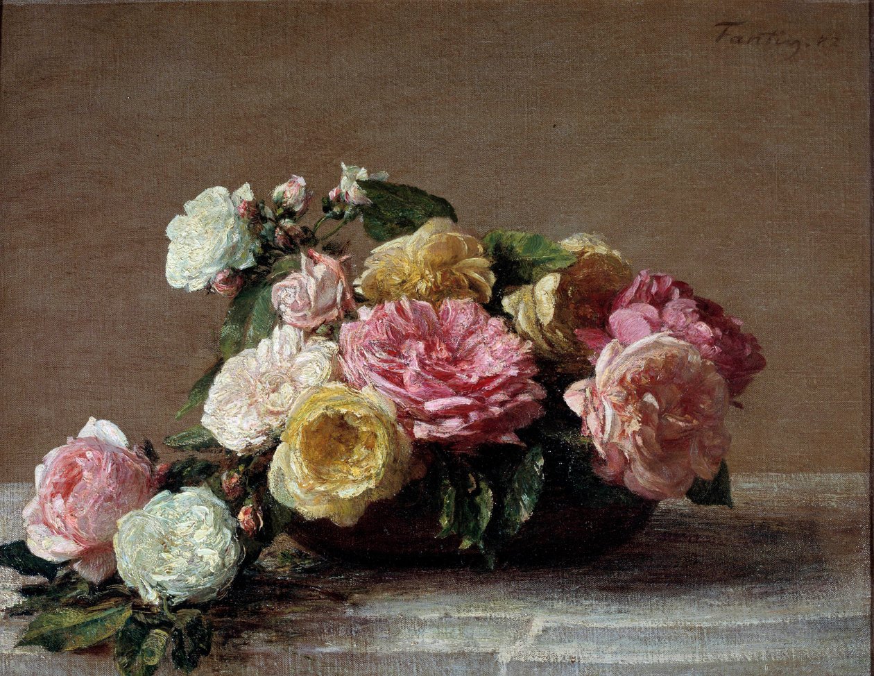 Pintura de Rosas em Taça por Henri Fantin Latour (Fantin-Latour de Ignace Henri Jean Fantin Latour