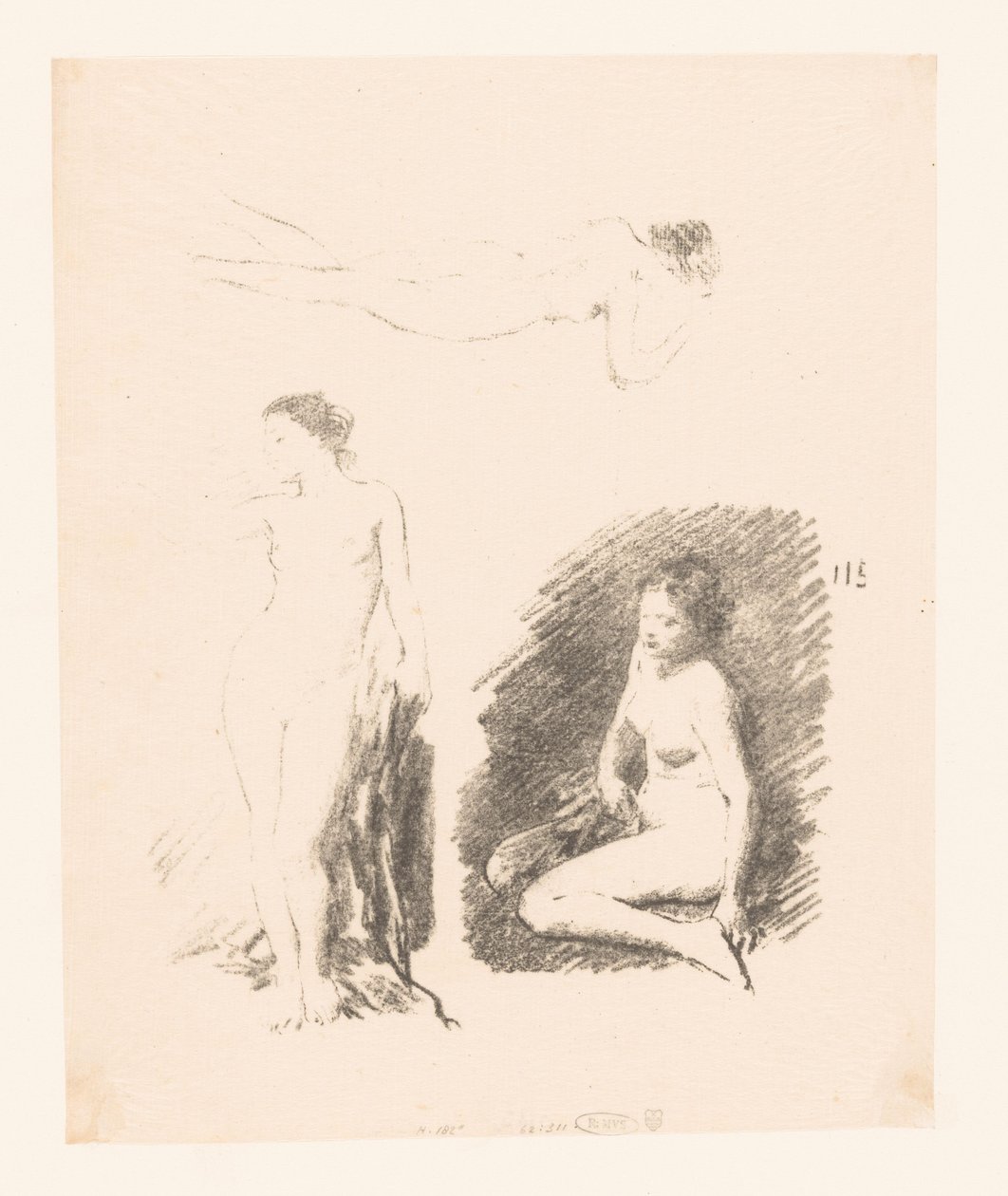 Folha de estudo com três mulheres nuas de Ignace Henri Jean Fantin Latour