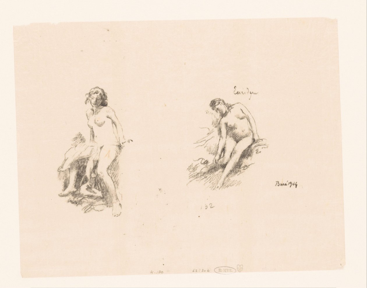 Folha de estudo com duas mulheres nuas de Ignace Henri Jean Fantin Latour