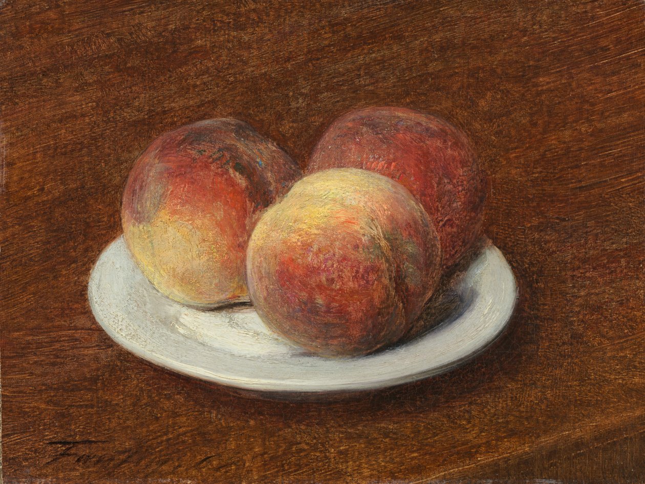Três pêssegos numa placa de Ignace Henri Jean Fantin Latour