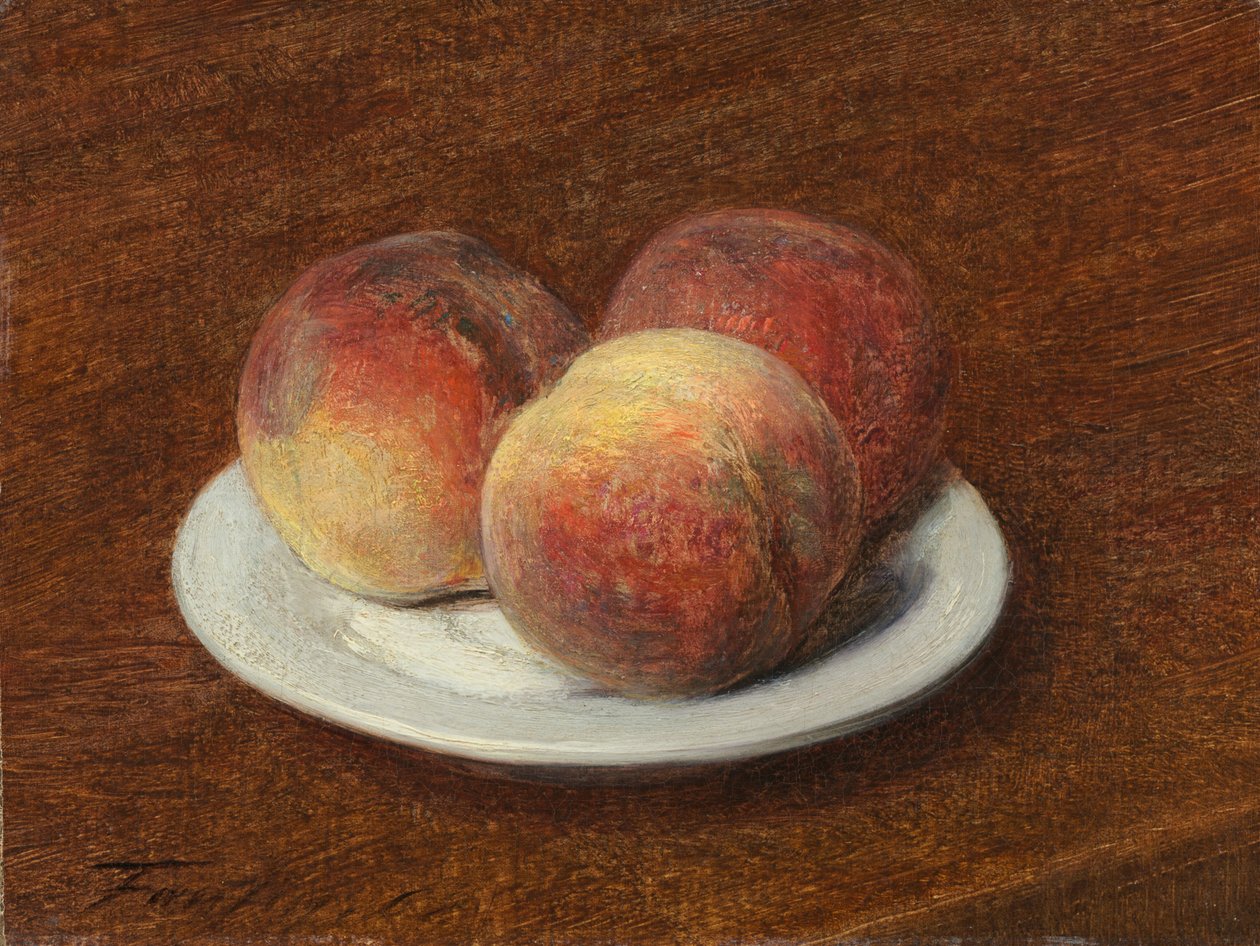 Três pêssegos em um prato de Ignace Henri Jean Fantin Latour