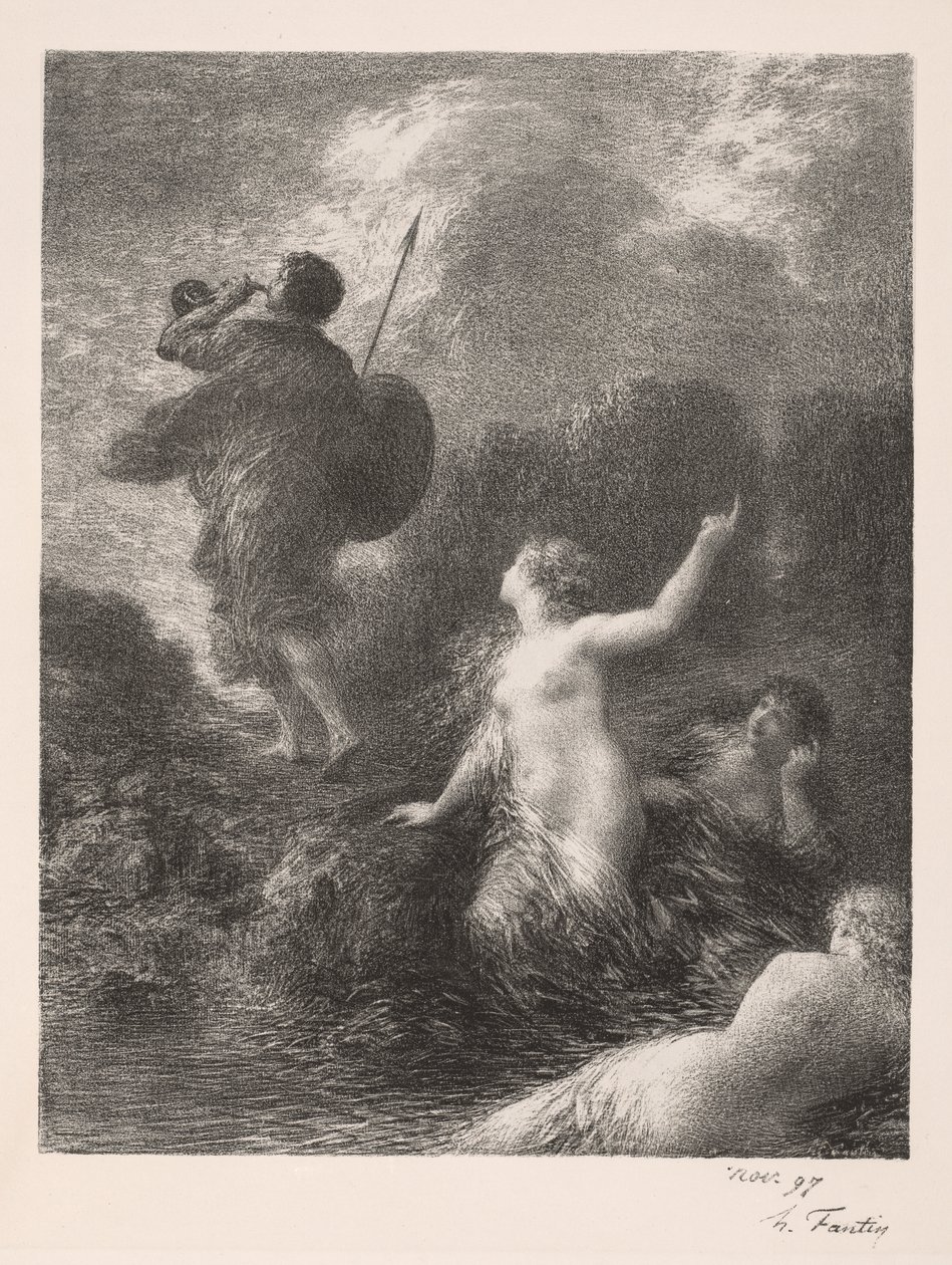 Crepúsculo dos Deuses: Siegfried e as Donzelas do Reno de Ignace Henri Jean Fantin Latour