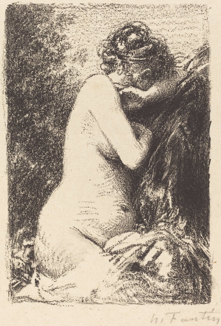 Weeper: Estudo de uma mulher nua, sentada com perfil para a direita de Ignace Henri Jean Fantin Latour