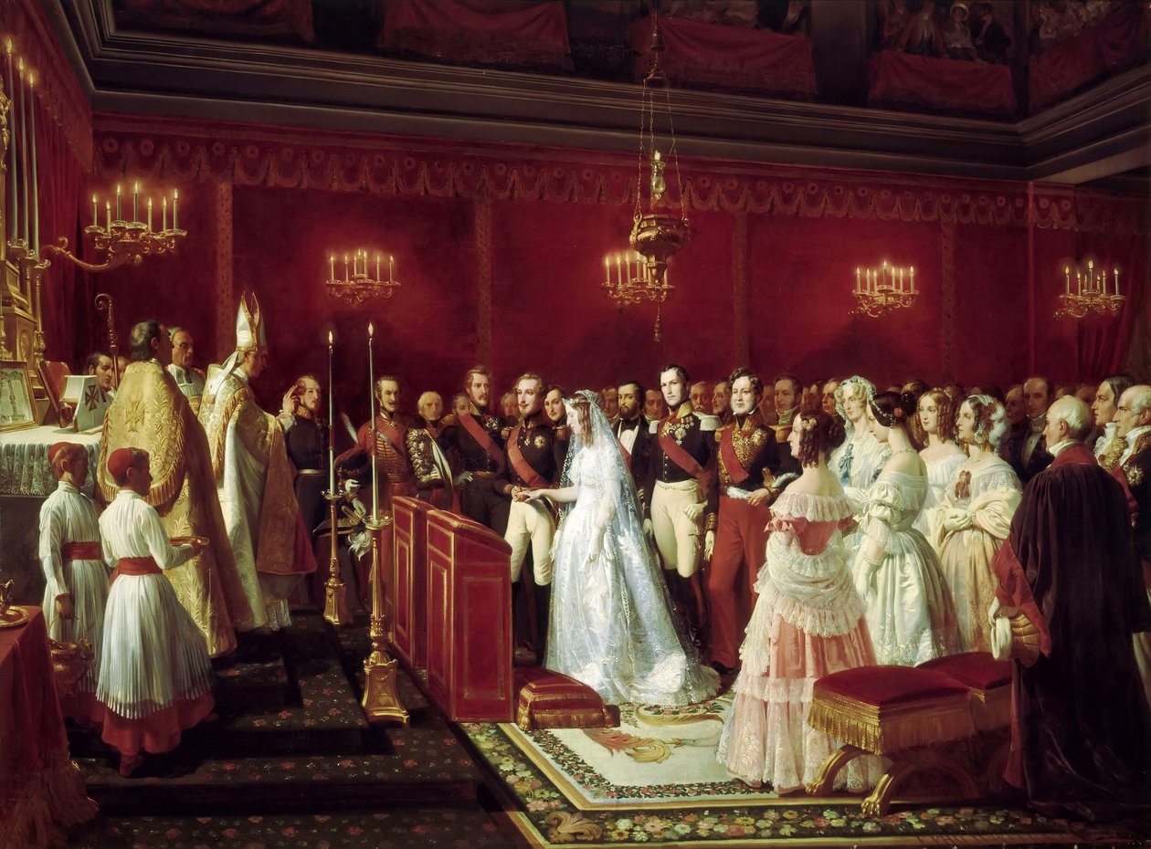 Casamento da princesa Vitória de Saxe-Coburg e do príncipe Louis, duque de Nemours em Saint-Cloud, 27 de de Henri Felix Emmanuel Philippoteaux