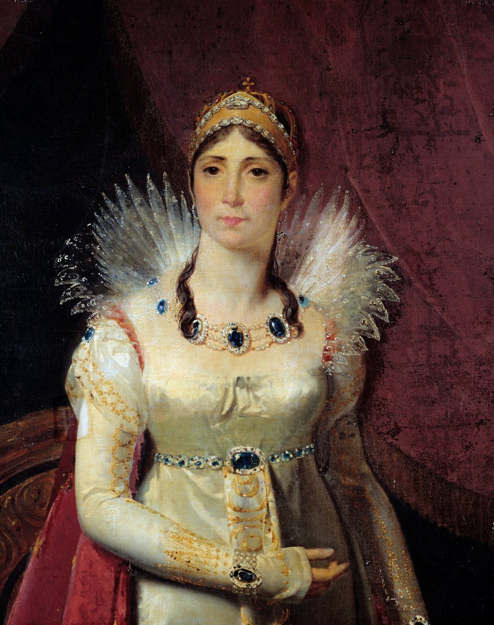 Retrato da Impressora Josephine de Beauharnais (1763-1814) Detalhe. Pintura de Henri Francois Riesener (1767-1828) 1806 Sol. 2,3x1,3 m Malmaison, Castelos de Malmaison e Bois Preau - Retrato da Imperatriz Josephine de Beauharnais (1763-1814) - Detalhe. de Henri Francois Riesener