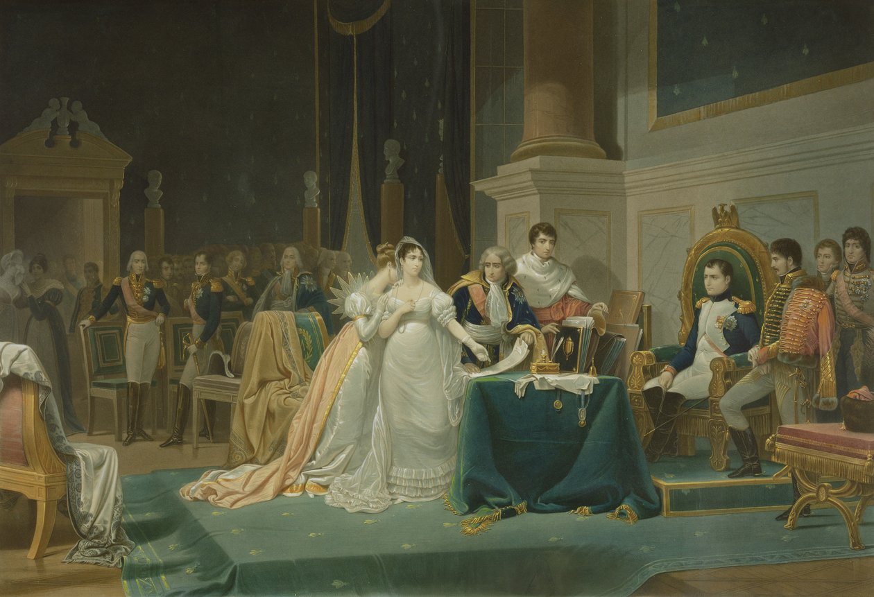 O divórcio da imperatriz Josefina (1763-1814) 15 de dezembro de 1809, gravado por Jean Pierre Marie Jazet (1788-1871) 1851 (aquatinta) (ver também 62790) de Henri Frederic Schopin