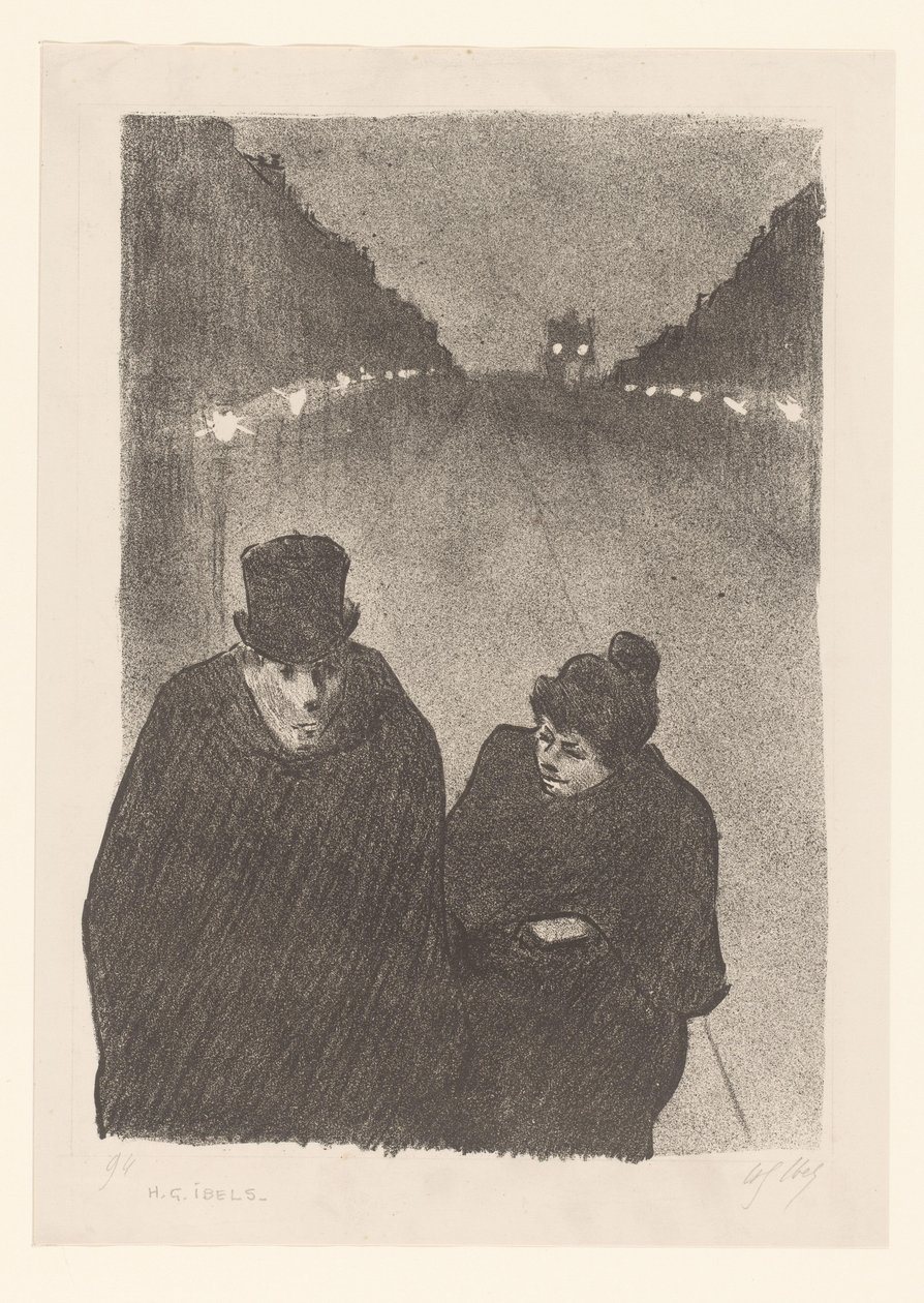 Homem e mulher à noite na rua de Henri Gabriel Ibels (attributed to)