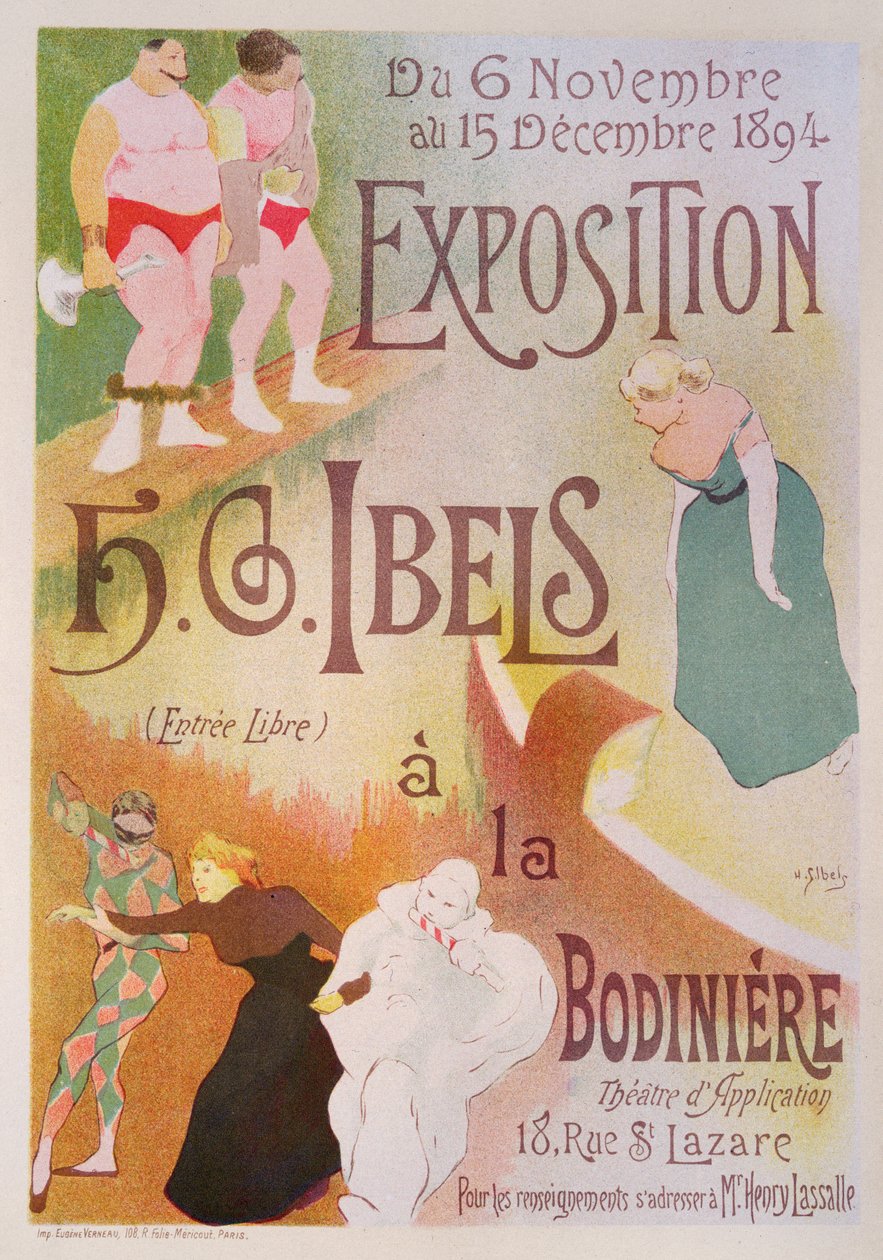 Reprodução de um cartaz publicitário de uma exposição de HG Ibels, no Bodiniere, Rue St Lazare, Paris, 1894 (ver 126852) de Henri Gabriel Ibels