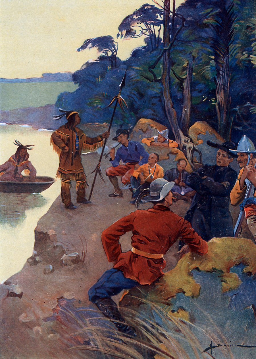 Os primeiros colonos europeus nas margens do rio São Lourenço, actualmente no século XVI-17 de Quebec (colonos europeus nas margens do rio São Lourenço de Henri Gaston Darien