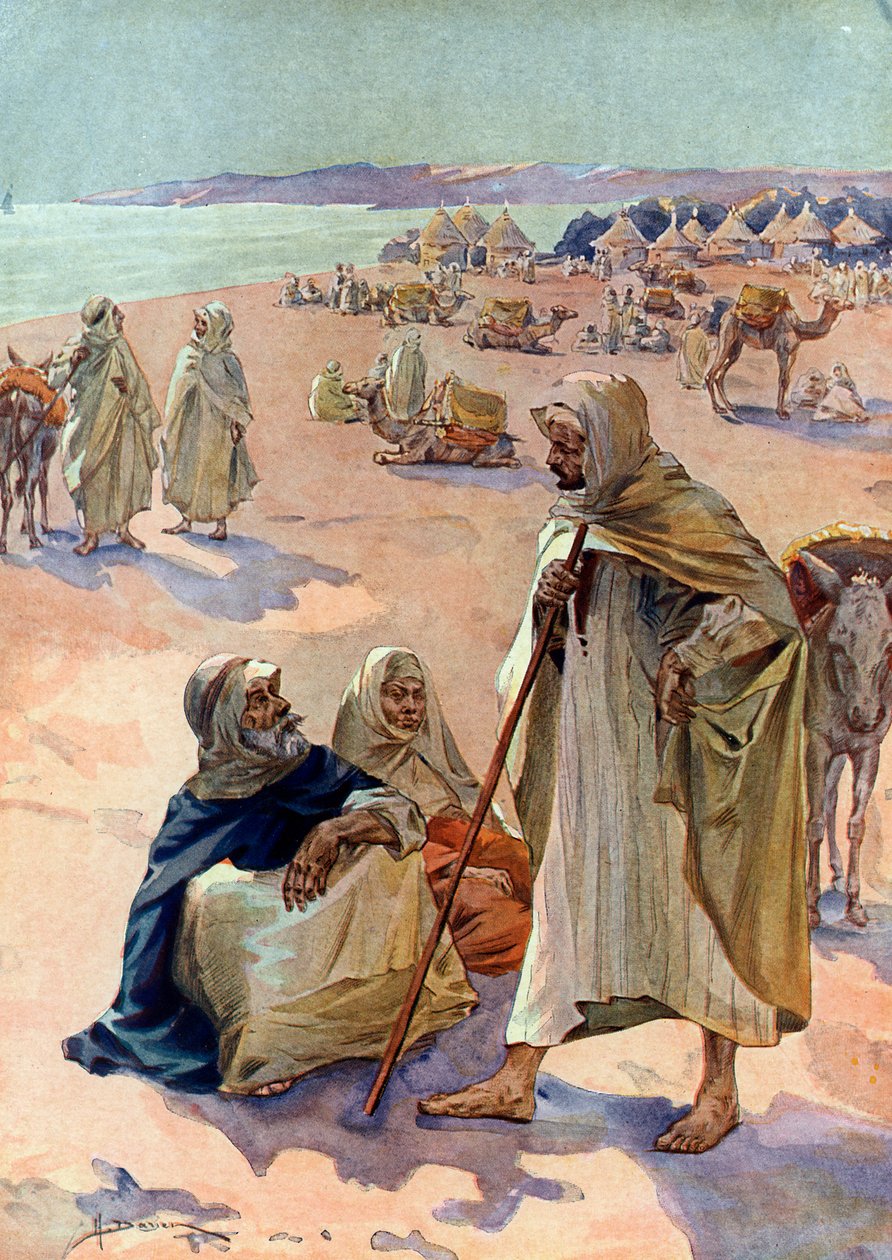Vista de uma marcha moura Brakna na região de Podor, Senegal, início do século XVIII (Um mercado mouro perto de Podor, Senegal de Henri Gaston Darien