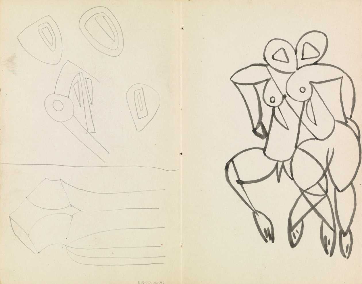 Cinco esboços abstractos, e estudos para figuras masculinas e femininas de Henri Gaudier Brzeska