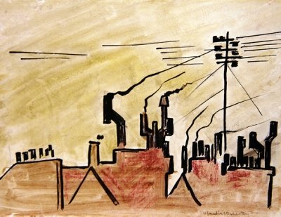 London Roof (tinta e giz colorido sobre papel) de Henri Gaudier Brzeska
