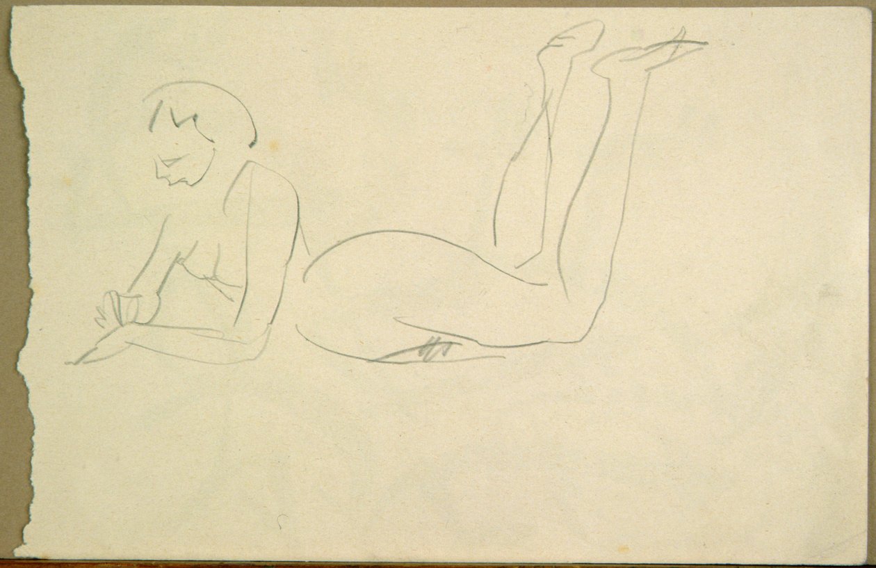 Rapariga Nua deitada no chão (tinta sobre papel) de Henri Gaudier Brzeska