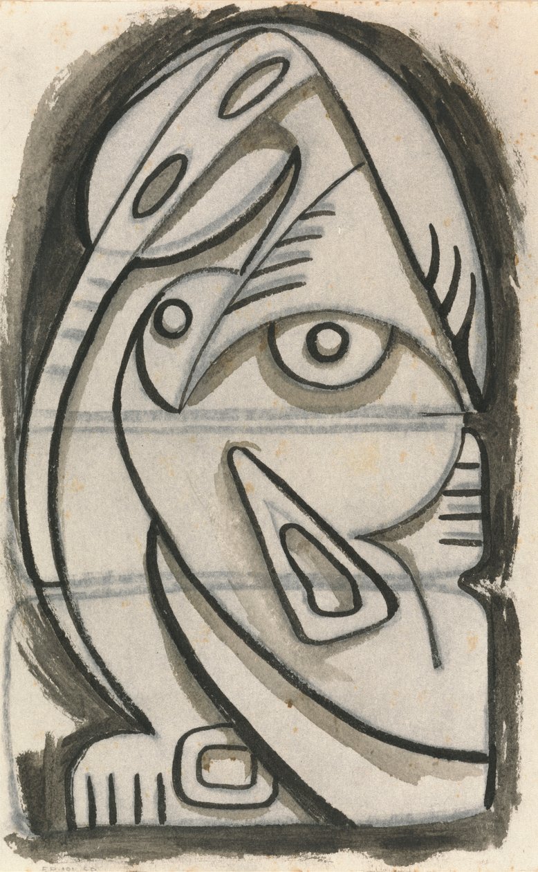 Desenho em relevo de uma figura feminina sentada de Henri Gaudier Brzeska