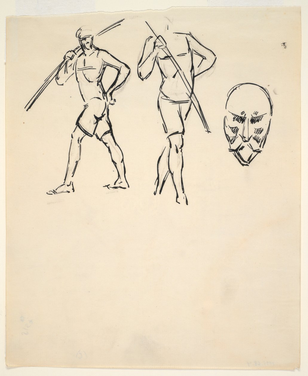 Folha de esboços [Duas figuras e cabeça estilizada] de Henri Gaudier Brzeska